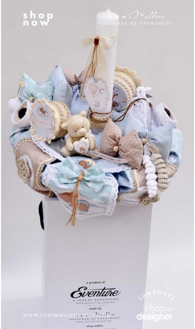 Lumanare de botez cu ursuleti si baloane personalizata prin coasere Air Balloons Teddy Bears 5